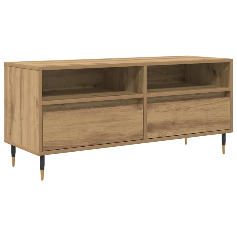 Meuble TV contemporain avec tiroir et étagères 100 x 34,5 x 44,5 cm en bois d'ingénierie chêne artisanal 02_0052743