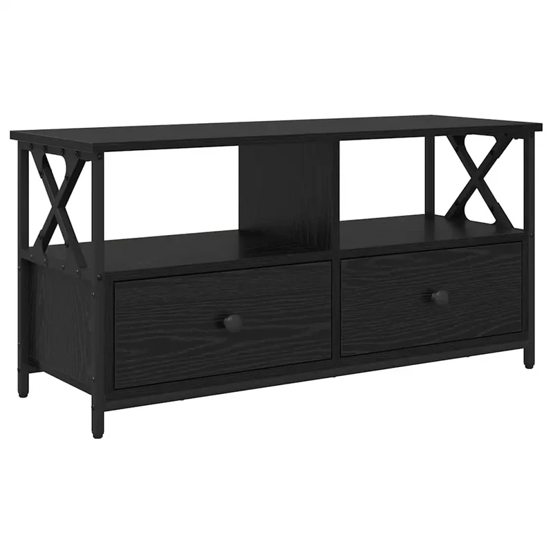 Meuble TV rectangulaire pratique rangement salon 90 x 33 x 45 cm en bois d'ingénierie chêne noir 02_0052724