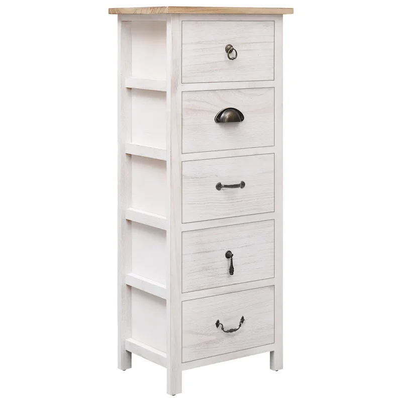 Armoire latérale avec 5 tiroirs pratique déco 35 x 25 x 87 cm en bois de Paulownia blanc 02_0046458