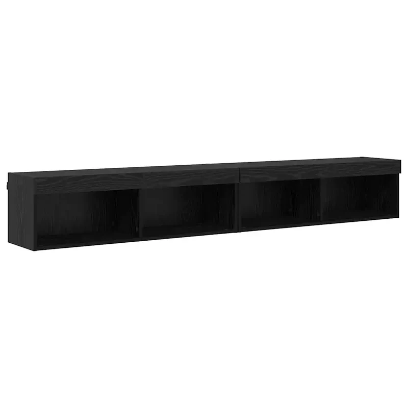 Lot de 2 meubles TV muraux modernes avec éclairage LED 100 x 30 x 30 cm en bois d'ingénierie chêne noir 02_0052832