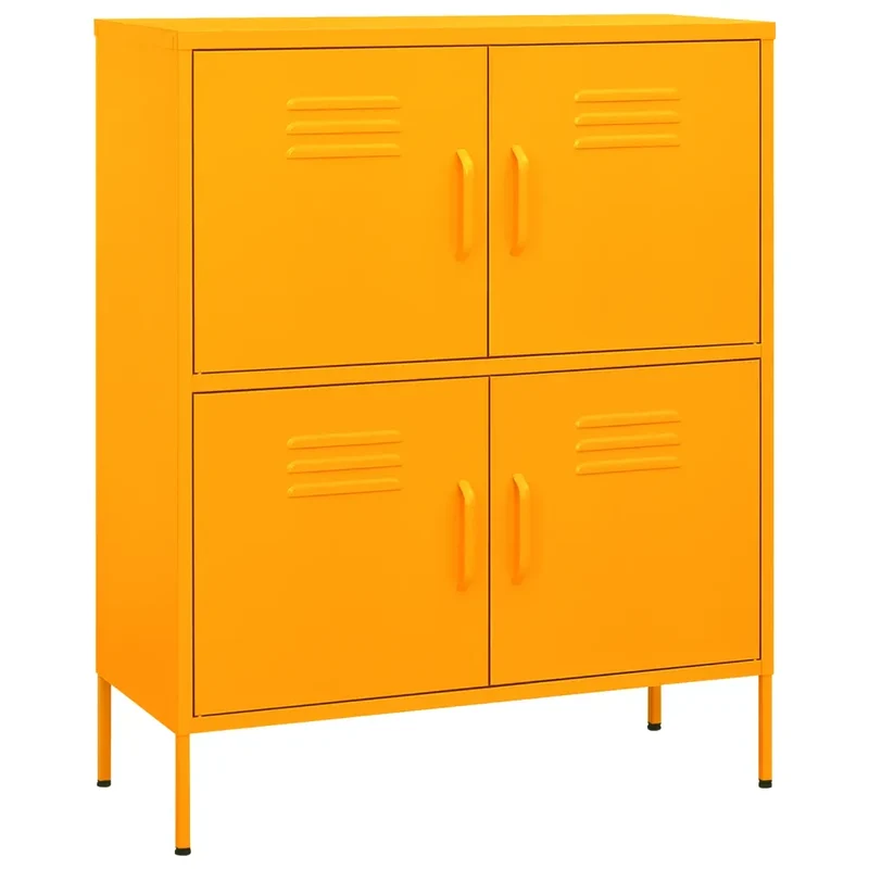 Armoire de rangement contemporaine 80 x 35 x 101,5 cm avec 2 étagères réglables finition mate en acier jaune 02_0046828