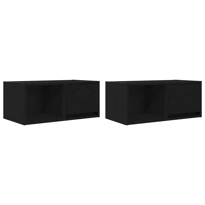 Lot de 2 meubles TV muraux peu encombrants 60 x 31 x 25,5 cm avec grand espace de rangement en bois d'ingénierie chêne noir 02_0051629