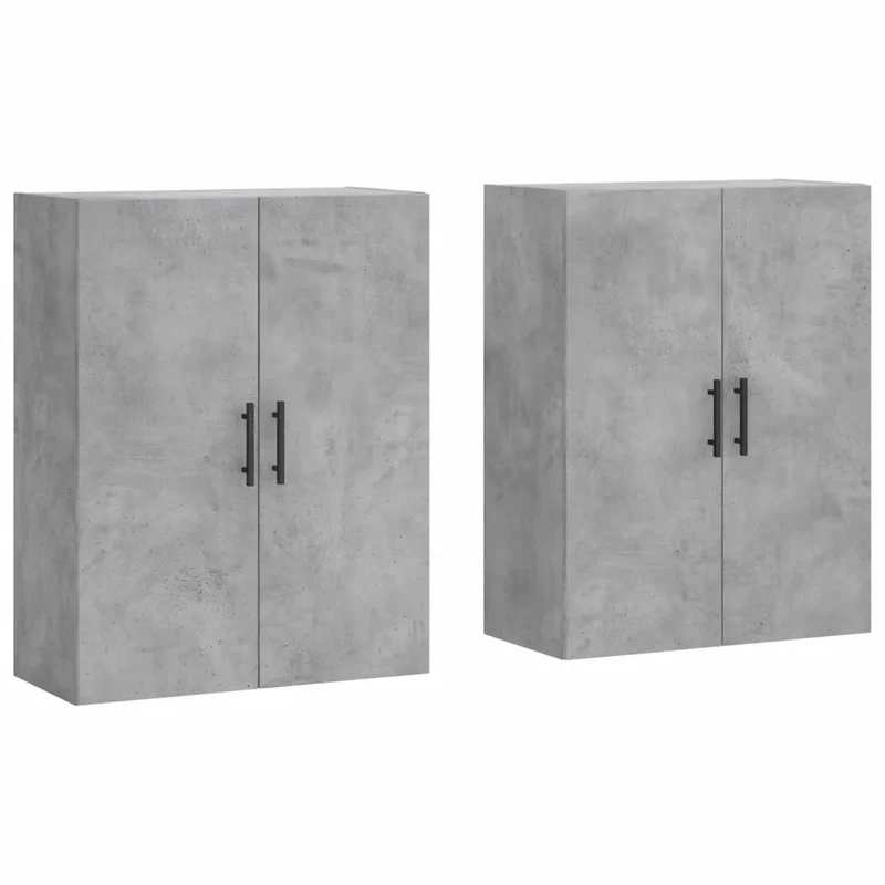 Lot de 2 armoires murales rangement élégant 69,5 x 34 x 90 cm en bois d'ingénierie gris béton 02_0055375