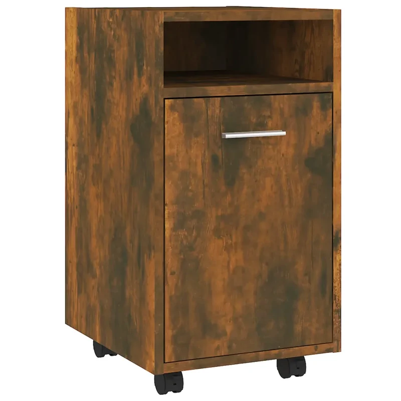 Armoire à roues pour salon ou bureau 33 x 38 x 60 cm grande capacité de rangement style contemporain en bois chêne fumé 02_0048246