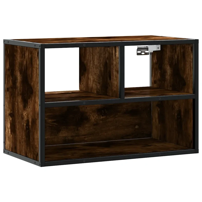 Meuble TV mural design industriel 60 x 31 x 39,5 cm grand espace de rangement en bois d'ingénierie chêne fumé 02_0049622