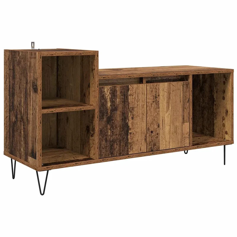Meuble TV rectangulaire moderne avec rangements 100 x 35 x 55 cm en bois d'ingénierie bois ancien 02_0052778