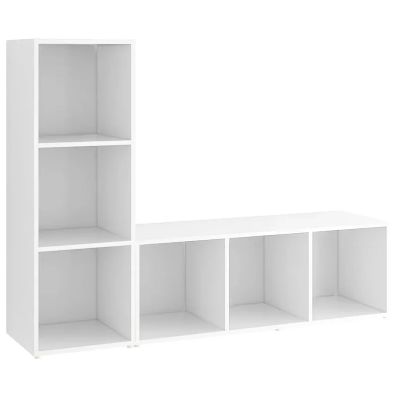Lot de 2 meubles TV pratiques 107 x 35 x 37 cm rangement modulable classique en bois d'ingénierie blanc 02_0055127