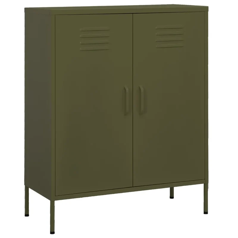 Armoire de rangement design pratique 80 x 35 x 101,5 cm avec étagères réglables en acier vert olive 02_0046853