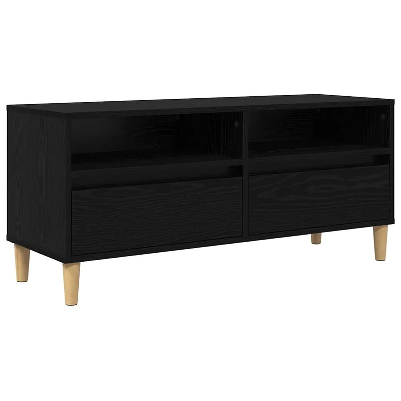 Meuble TV rectangulaire avec étagères et tiroirs fonctionnels style rustique salon 100 x 34,5 x 44,5 cm en bois d'ingénierie noir 02_0052738