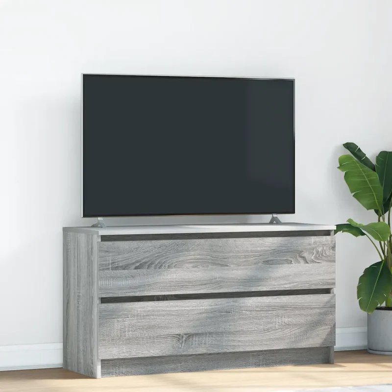Meuble TV sonoma gris rangement pratique 100 x 35 x 54 cm en bois d'ingénierie gris 02_0051757