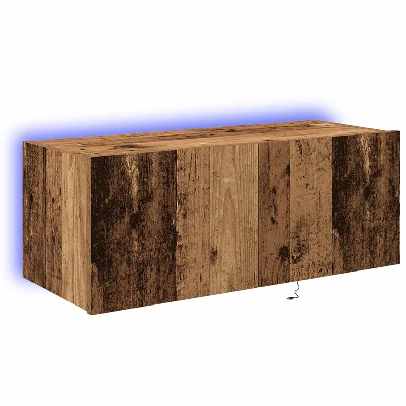 Meuble TV mural moderne avec éclairage LED fonctionnel 80 x 35 x 31 cm en bois ancien 02_0051932
