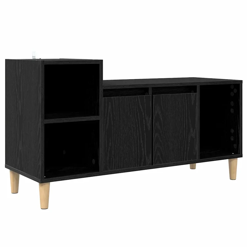 Meuble TV rectangulaire avec 2 portes et étagères moderne salon 100 x 35 x 55 cm en bois d'ingénierie noir 02_0052695