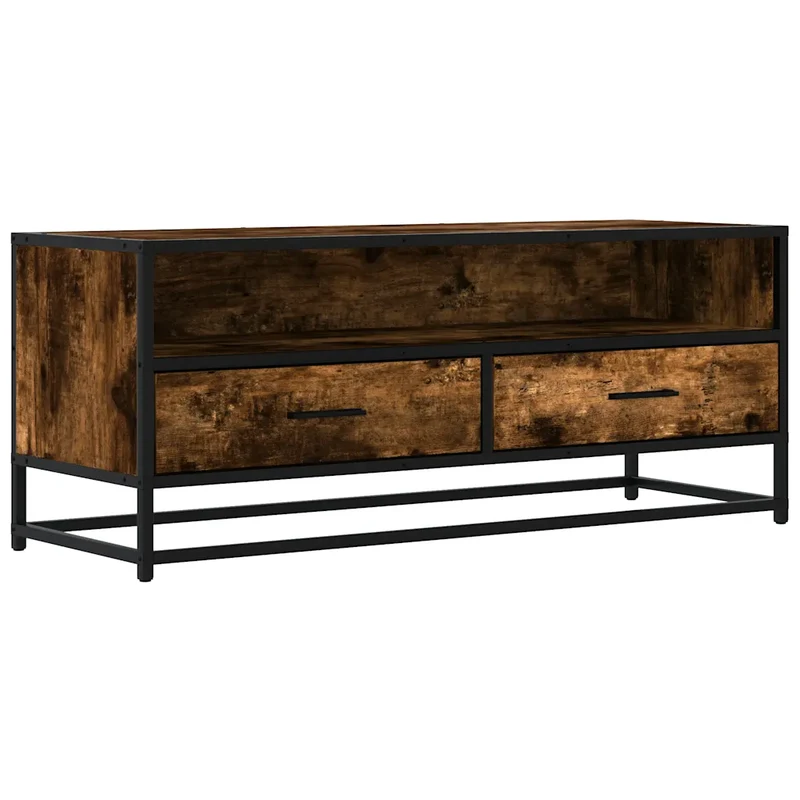 Meuble TV design industriel avec grand rangement 100 x 34,5 x 40 cm en bois d'ingénierie chêne fumé 02_0049590