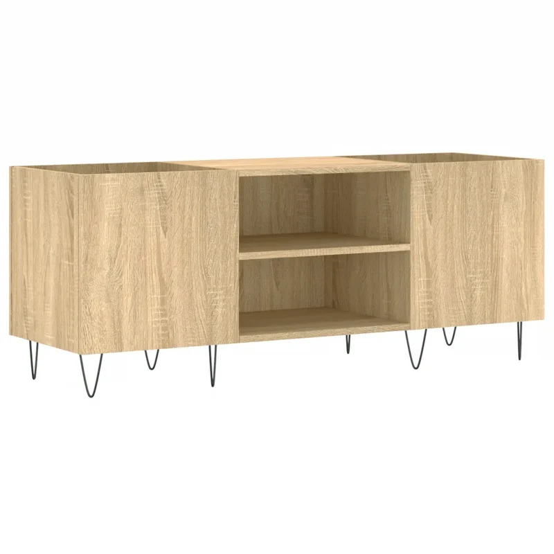 Armoire à disques vintage style industriel 121 x 38 x 48 cm rangement spacieux en bois d'ingénierie chêne sonoma 02_0049091