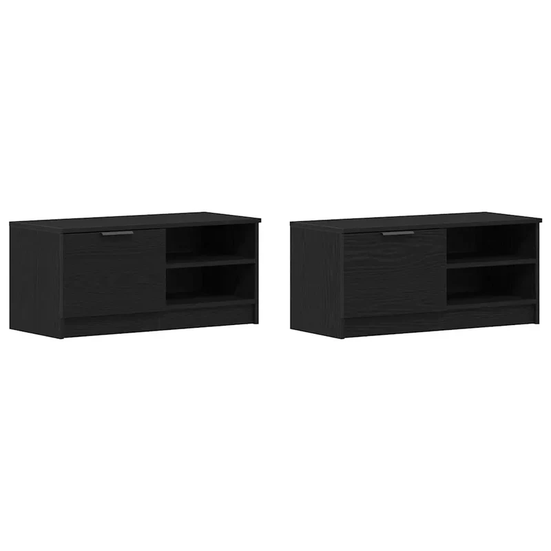 Lot de 2 meubles TV modernes avec portes affleurantes style contemporain 80 x 35 x 36,5 cm en bois chêne noir 02_0051916
