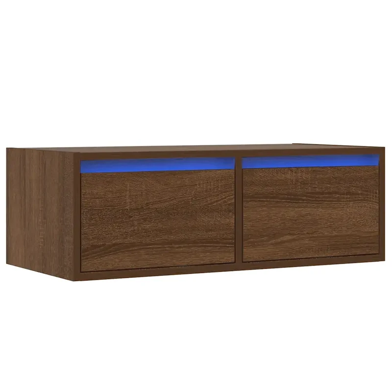 Meuble TV mural avec lumières LED rangement 75 x 35 x 25 cm style moderne en bois d'ingénierie marron 02_0051324
