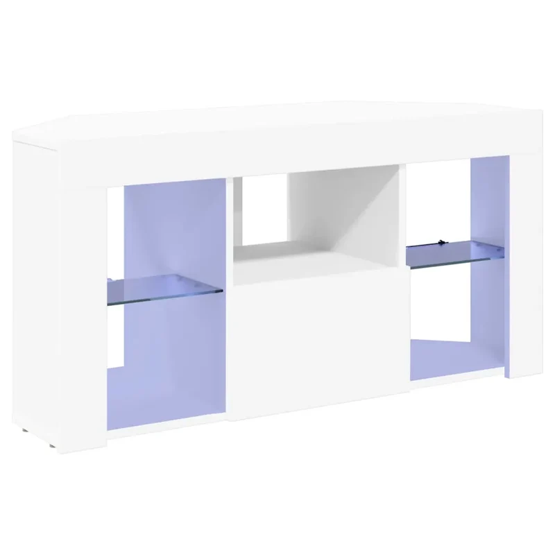 Meuble TV LED d'angle moderne avec rangement 100 x 40 x 50 cm en bois d'ingénierie blanc 02_0054698