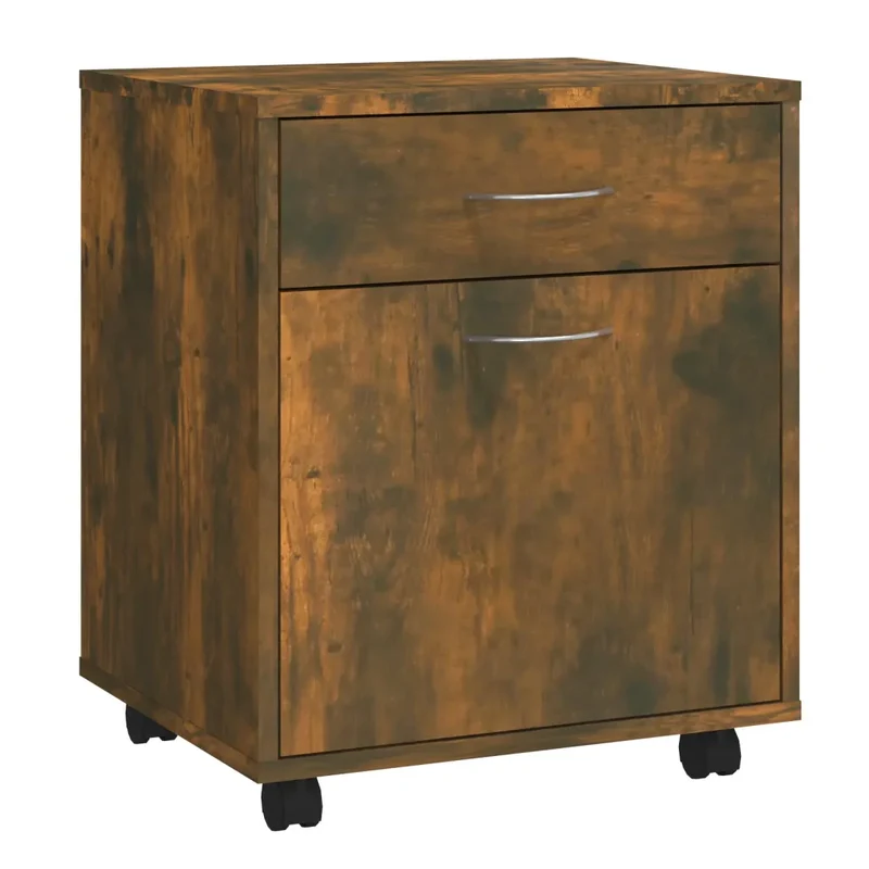 Armoire roulante pratique avec tiroir 45 x 38 x 54 cm style contemporain en bois d'ingénierie chêne fumé 02_0048253