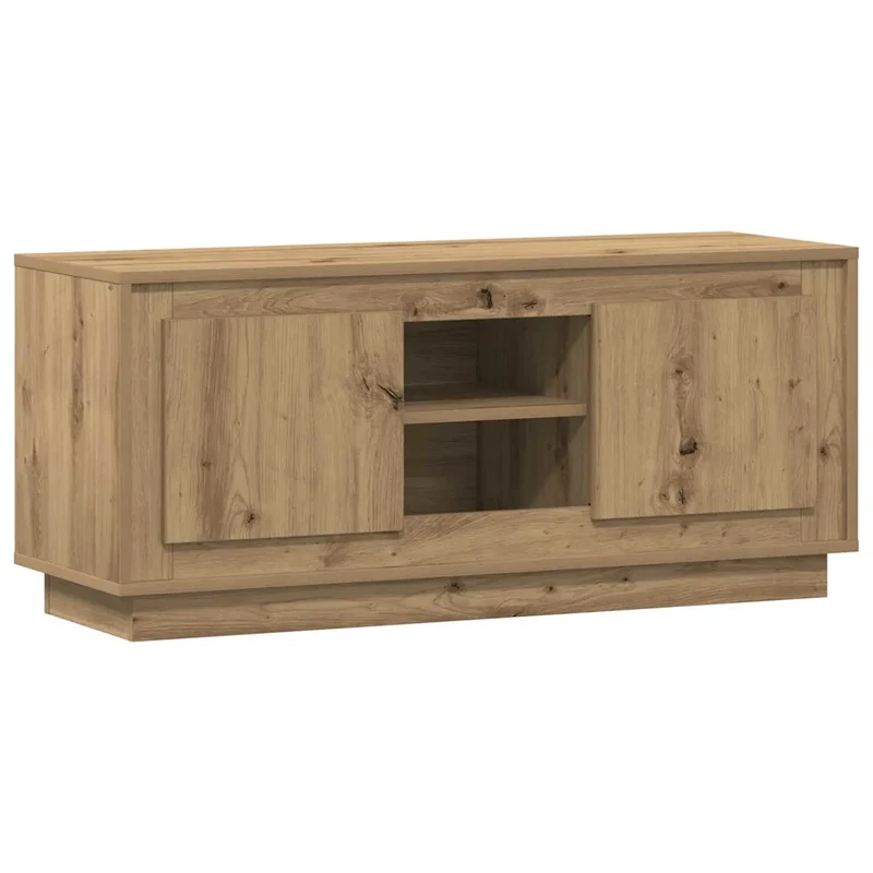 Meuble TV rectangulaire rustique avec rangement compartimenté 102 x 35 x 45 cm en bois d'ingénierie chêne artisanal 02_0052732