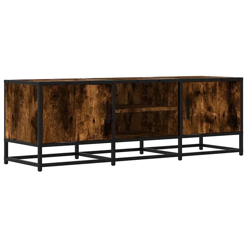 Meuble TV design industriel élégant rangement 120 x 35 x 41 cm en bois d'ingénierie chêne fumé 02_0049603