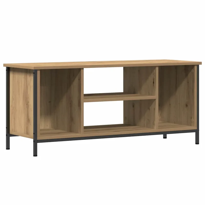 Meuble TV rectangulaire moderne avec étagères rangement 102 x 35 x 45 cm en bois d'ingénierie chêne artisanal 02_0052428