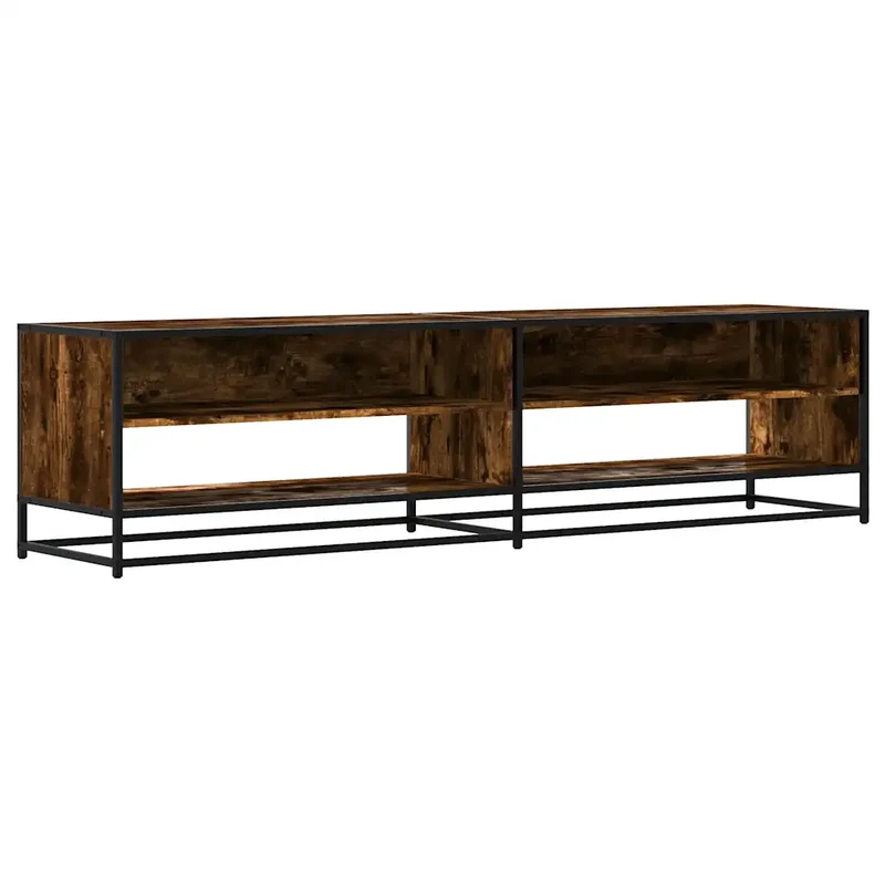 Meuble TV industriel avec grand rangement 180,5 x 40 x 46 cm en bois d'ingénierie chêne fumé 02_0055619