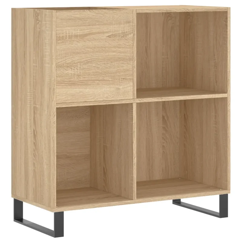 Armoire à disques rectangulaire pratique style industriel 84,5 x 38 x 89 cm en bois d'ingénierie chêne sonoma 02_0049177