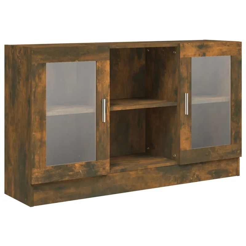 Armoire à vitrine bois d'ingénierie élégant grand espace de rangement 120 x 30,5 x 70 cm en bois chêne fumé 02_0048221