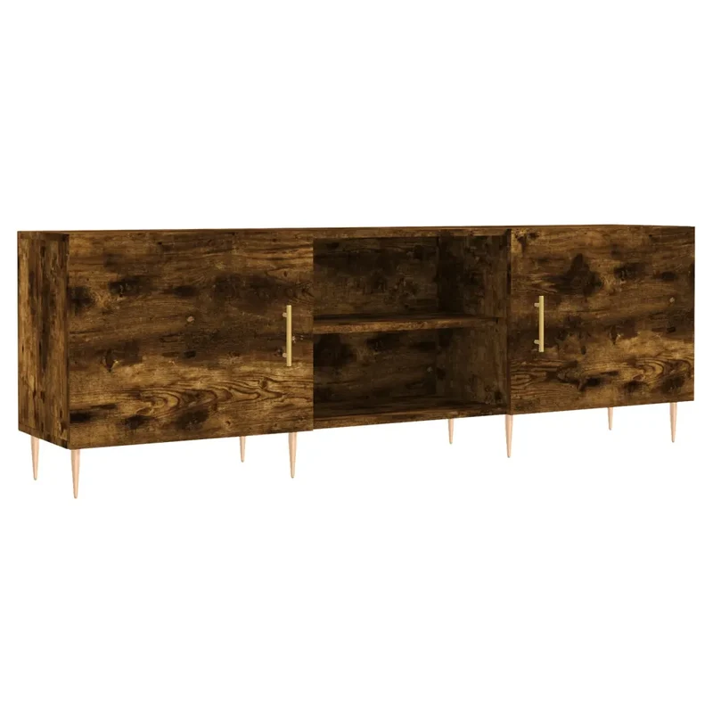 Meuble TV moderne en bois d'ingénierie rangement pratique 150 x 30 x 50 cm en chêne fumé 02_0048705