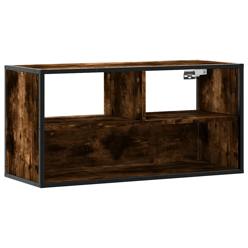 Meuble TV mural design industriel pratique 80 x 31 x 39,5 cm en bois chêne fumé 02_0049632