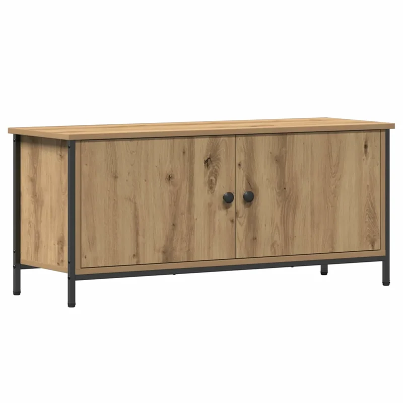 Meuble TV rectangulaire moderne rangement 100 x 35 x 45 cm finition chic en bois ingéniérie beige 02_0052431