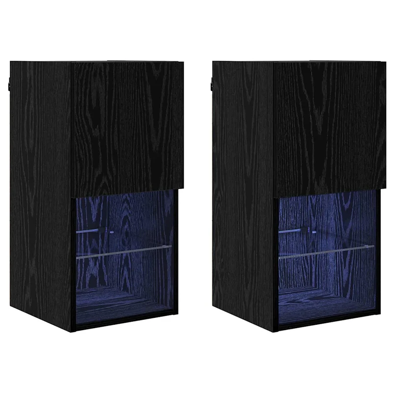 Lot de 2 meubles TV muraux modernes design minimaliste 30,5 x 30 x 60 cm en bois d'ingénierie chêne noir 02_0052809