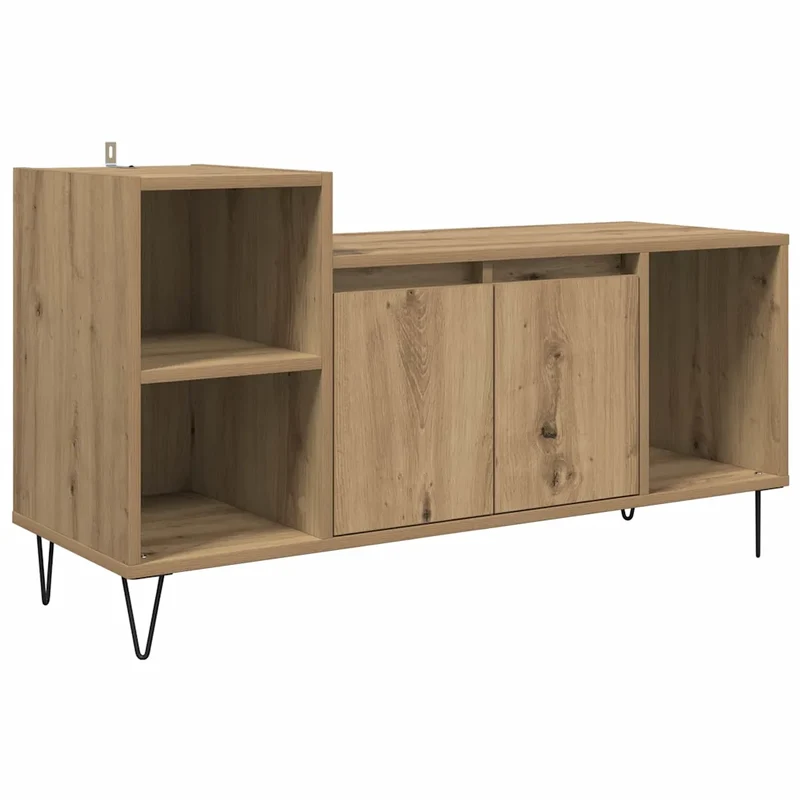 Meuble TV rectangulaire moderne avec étagères et portes 100 x 35 x 55 cm en bois d'ingénierie chêne artisanal 02_0052779