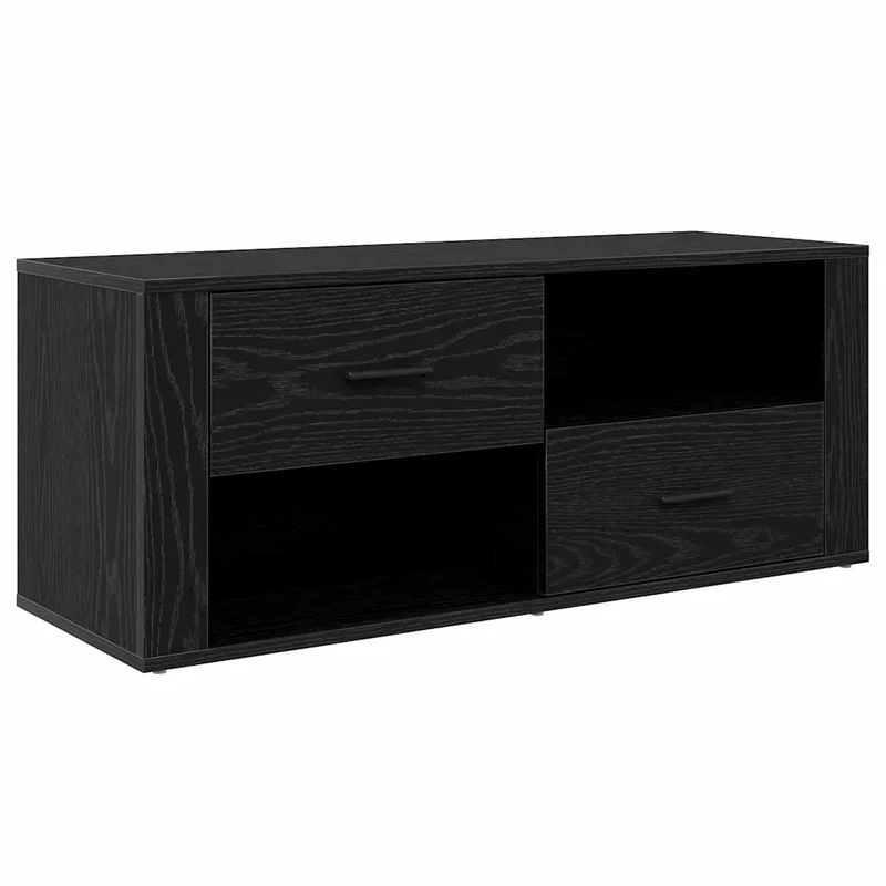 Meuble TV rustique avec rangement 100 x 35 x 40 cm finition mate en bois d'ingénierie noir 02_0052692