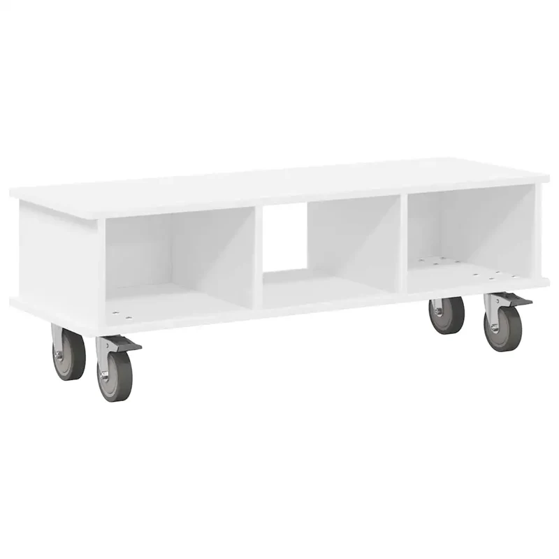 Meuble TV moderne rectangulaire rangement compartiments 100 x 35 x 35 cm en bois d'ingénierie blanc 02_0054731
