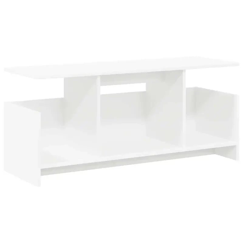 Meuble TV rectangulaire moderne avec rangement 102 x 35 x 45 cm en bois d'ingénierie blanc 02_0054707