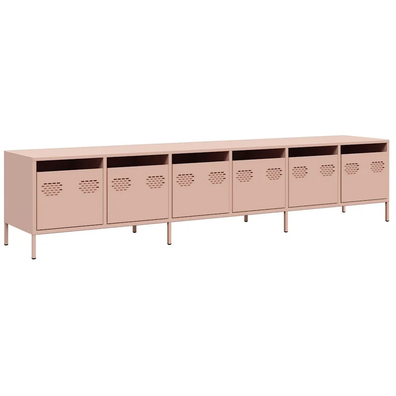 Meuble TV avec grand espace de rangement 202 x 39 x 43 cm design moderne robuste en acier laminé à froid rose 02_0055633