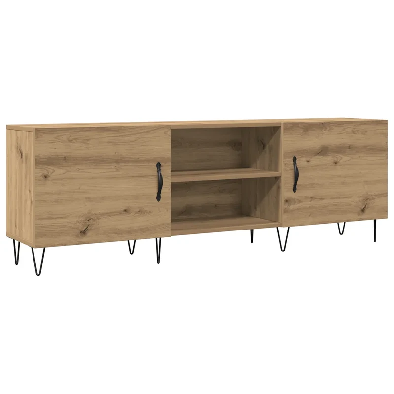 Meuble TV en bois d'ingénierie avec 2 tiroirs rangement pratique 150 x 30 x 50 cm en bois chêne artisanal 02_0051147