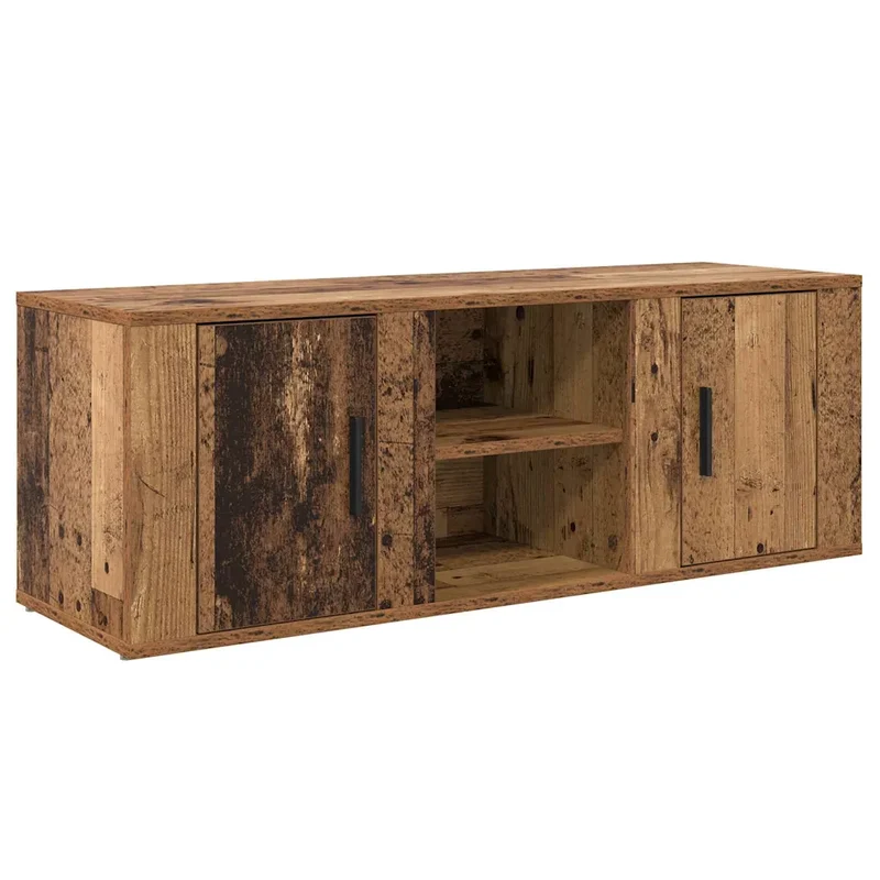 Meuble TV rectangulaire rustique avec rangement espace cosy 100 x 31 x 35 cm en bois ancien 02_0052708