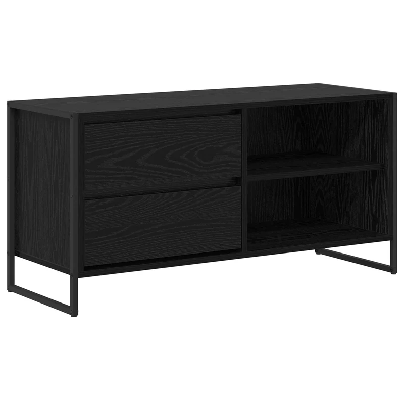 Meuble TV rectangulaire fonctionnel avec tiroir salon moderne 100 x 36 x 49,5 cm en bois d'ingénierie noir 02_0054559
