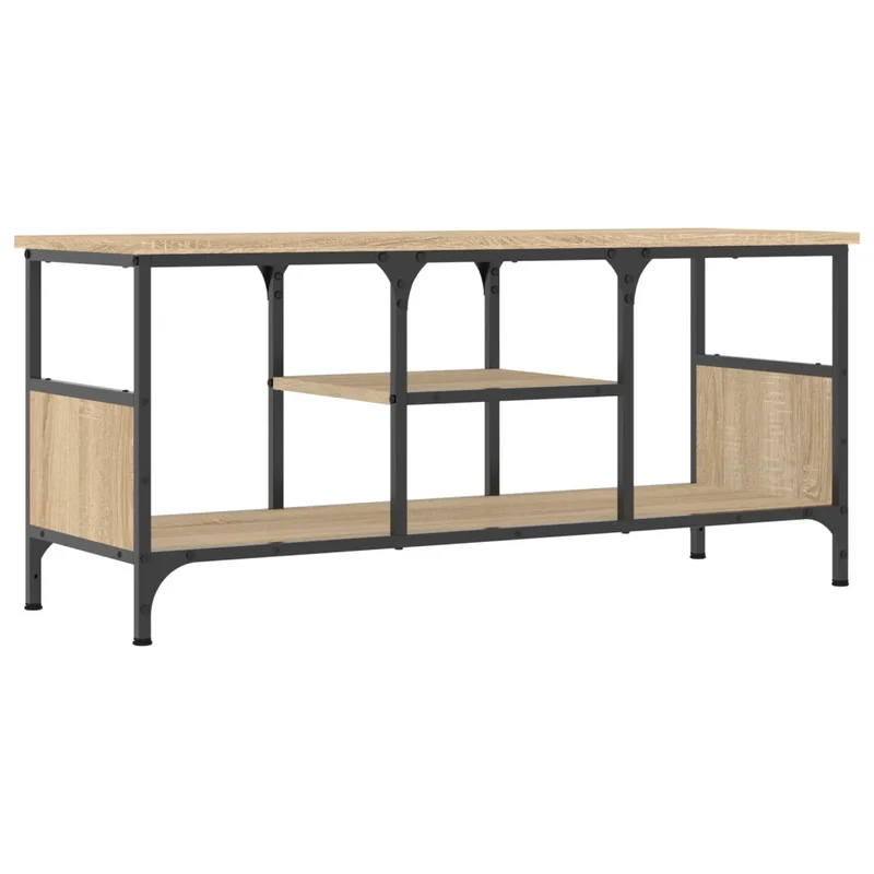 Meuble TV industriel pratique avec étagères 100 x 35 x 45 cm en bois d'ingénierie chêne sonoma 02_0049183