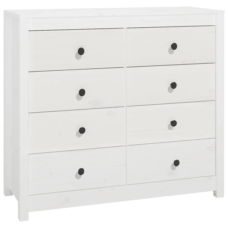 Armoire latérale pratique blanc 100 x 40 x 90 cm rangement spacieux style rustique en bois de pin massif blanc 02_0048461