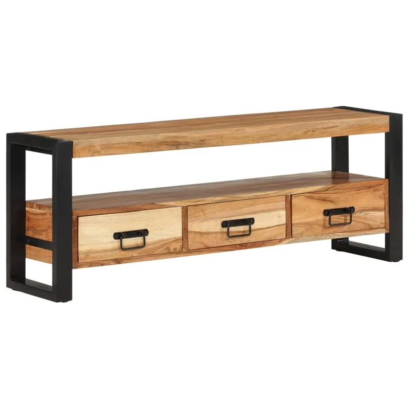 Meuble TV multimédia étagère télévision buffet téléviseur salle à manger salon chambre 120 x 30 x 45 cm bois d'acacia massif brun 02_0025842