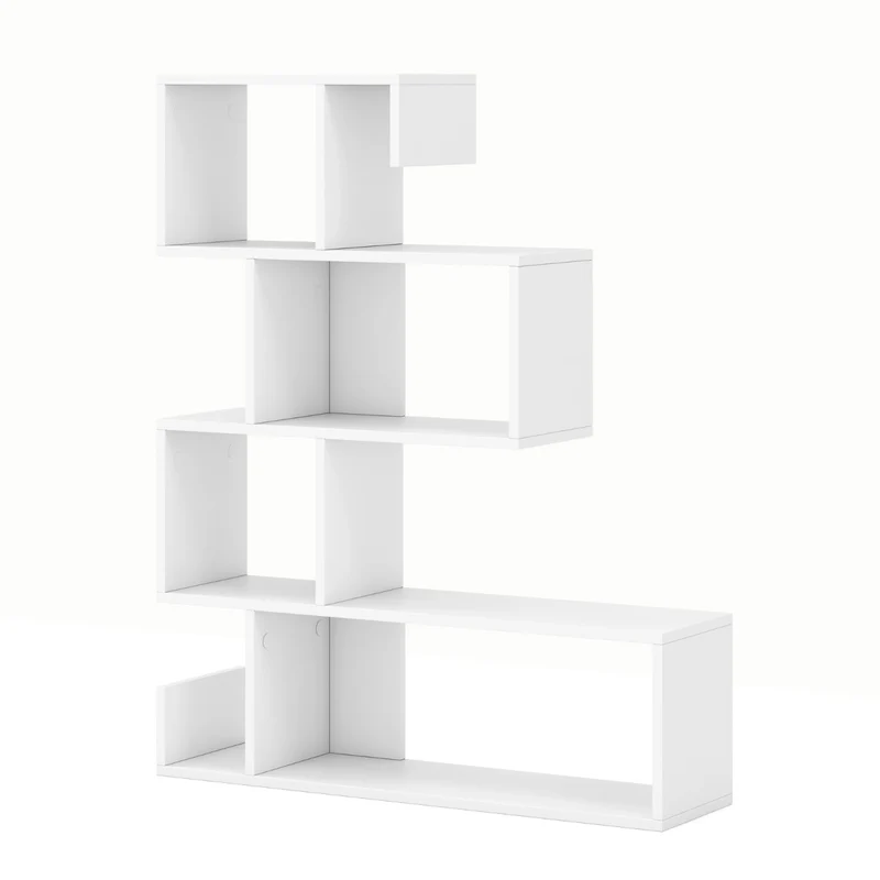 Bibliothèque en forme de ‘S’ ouverte 80 x 22 x 100 cm avec rangement fonctionnel design moderne en bois d'ingénierie blanc 20_0010669