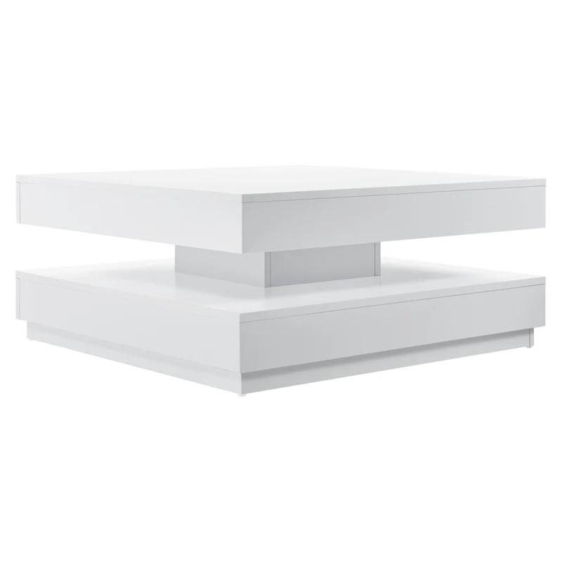Table basse avec plateau tournant panneau de fibre de bois 76 x 76 cm blanc 03_0004126
