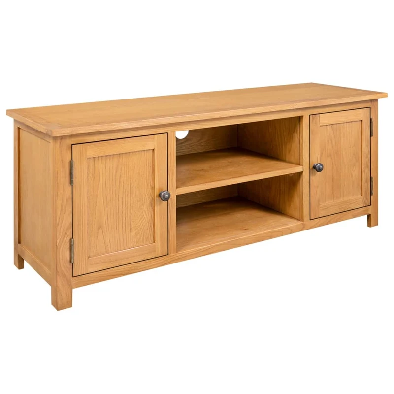 Meuble TV multimédia étagère télévision buffet téléviseur salle à manger salon chambre 110 x 35 x 44 cm bois de chêne massif brun 02_0025763