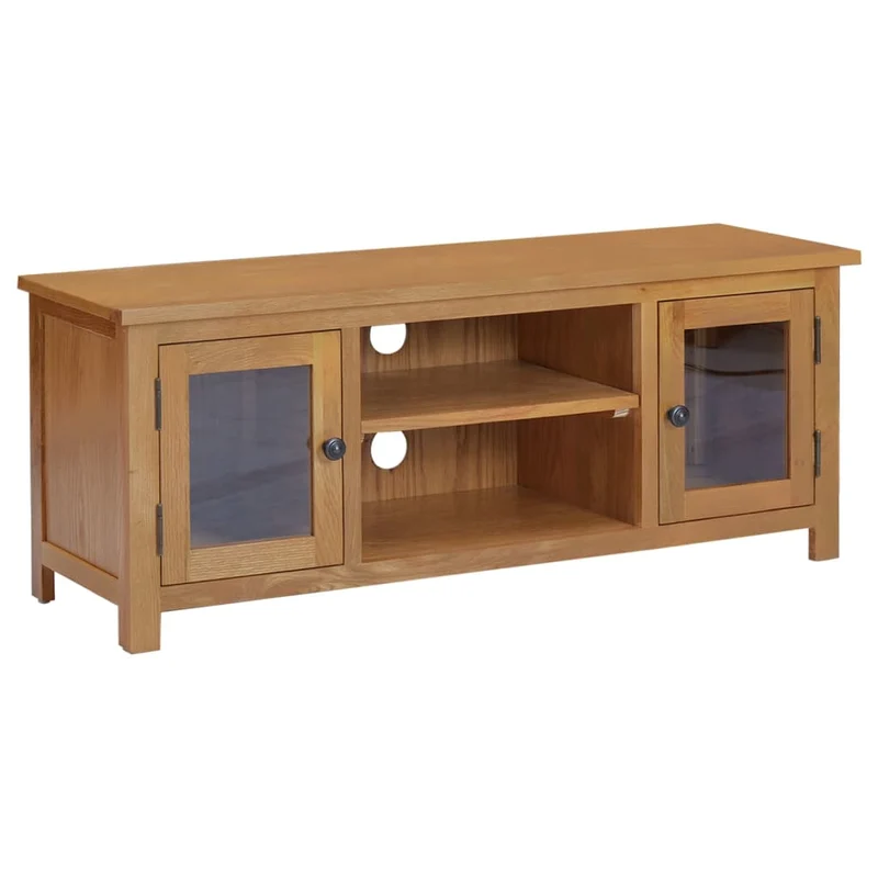 Meuble TV multimédia étagère télévision buffet téléviseur salle à manger salon chambre 110 x 35 x 44 cm bois de chêne massif brun 02_0025762