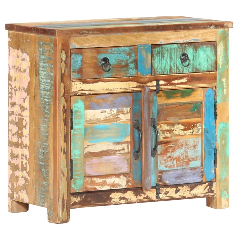 Buffet bahut commode armoire meuble de rangement organisateur cuisine salle de séjour salon 70 x 35 x 65 cm bois de récupération massif multicolore 02_0029641