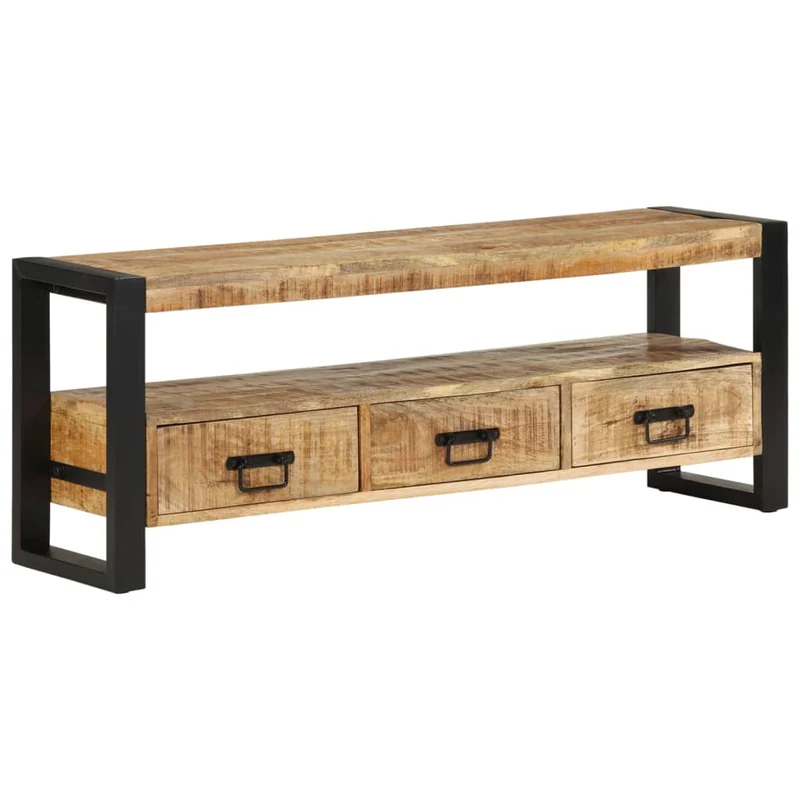 Meuble TV multimédia étagère télévision buffet téléviseur salle à manger salon chambre 120 x 30 x 45 cm bois massif de manguier brun 02_0025845