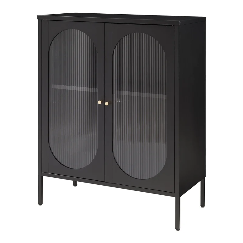 Buffet commode meuble de rangement salon entré chambre acier verre 102 x 80 x 40 cm noir 03_0009027